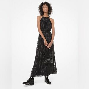 New Michael Kors Black Maxi Dress Jacquard Plaid Sleeveless Size Small